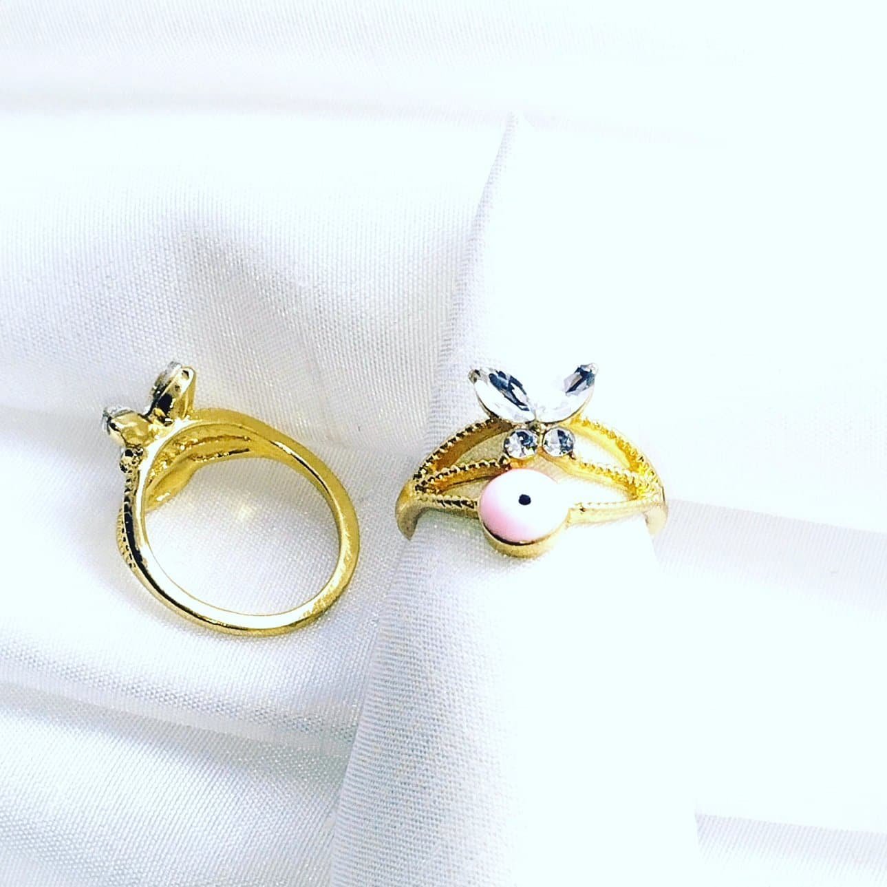 1000128777.jpg Lucky Evil Eye C zircon Butterfly Turkish Ring - Pink - Image 1