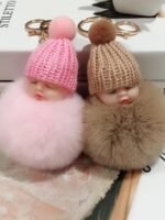 cute sleeping baby faux fur keychain