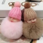 cute sleeping baby faux fur keychain