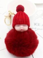 cute sleeping baby faux fur keychain