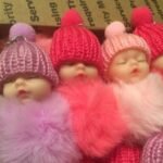 cute sleeping baby faux fur keychain