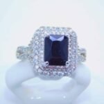 sterling silver platinum zirconia cubic stone bridal ring - BLACK