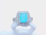 sterling silver platinum zirconia cubic stone bridal ring - Aquamarine - Image 2
