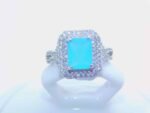sterling silver platinum zirconia cubic stone bridal ring - Aquamarine