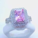 sterling silver platinum zirconia cubic stone bridal ring - Rose pink