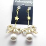 Zircon Bowknot/pearl drop earrings - Gold