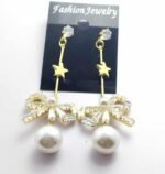 Zircon Bowknot/pearl drop earrings - Gold