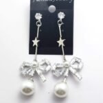 Zircon Bowknot/pearl drop earrings - Silver