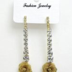 14K Gold plated Rhinestone gold rose Drop pair
