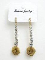 14K Gold plated Rhinestone gold rose Drop pair