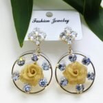 14K Gold plated gold rose flower Gemstonw Earrings