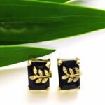 Eligant cubic stone leaf ziconia earstuds - Black