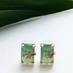 Eligant cubic stone leaf ziconia earstuds - Aquamarine