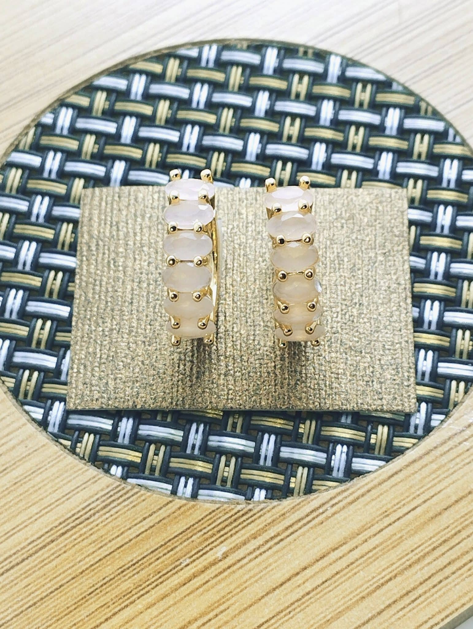 IMG_20230604_230850-scaled-1.jpg Gold plates oval cut Ziron Earrings - Rose pink - Image 1