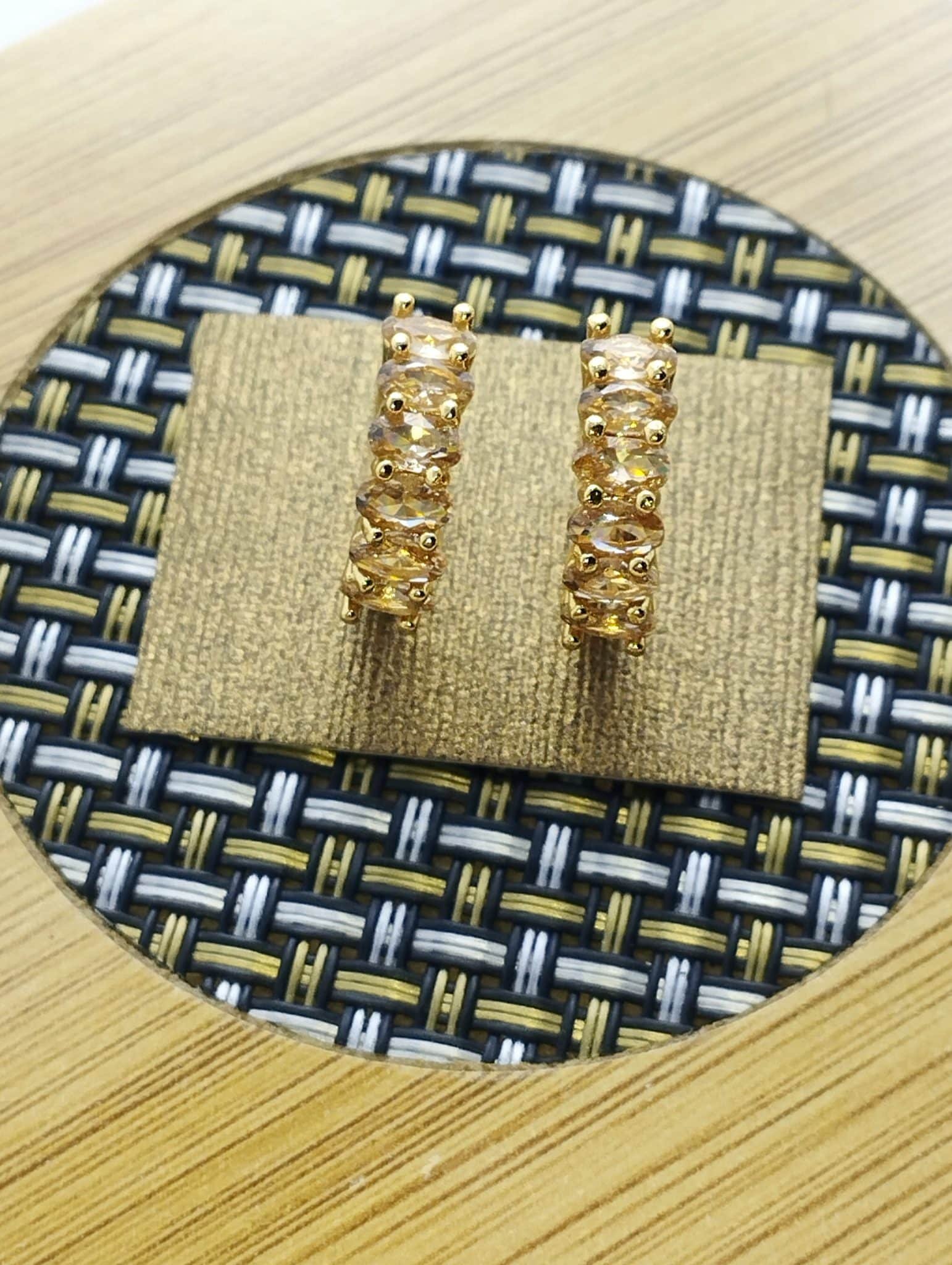 Gold plates oval cut Ziron Earrings -champagne