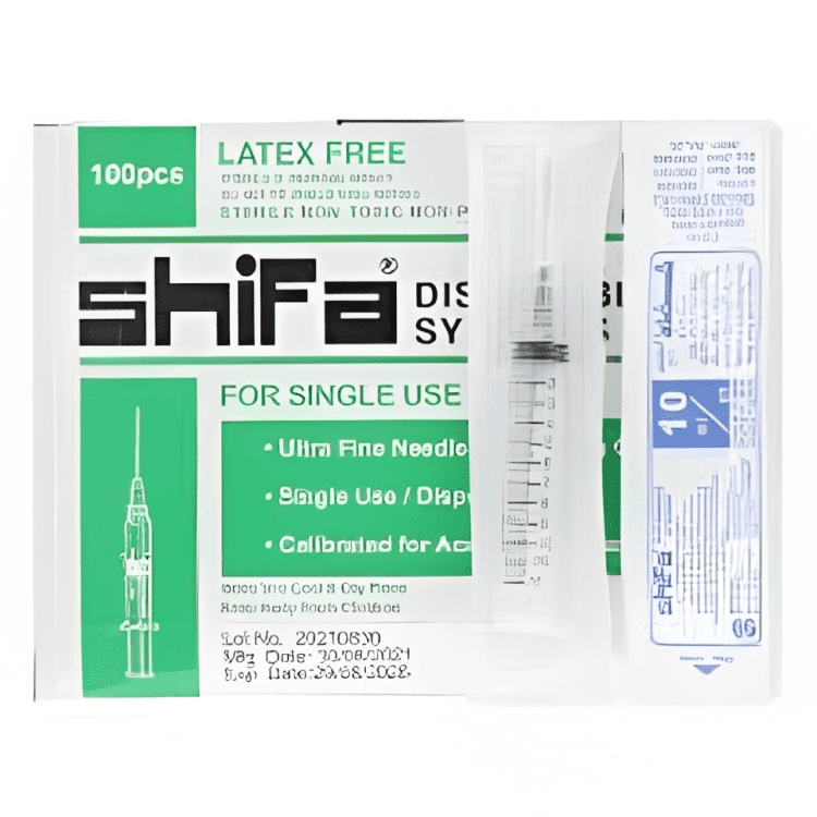 Shifa10CCSyringe1x100_L_e6cd5455-8e6b-4390-b11b-0e2672c7577a.png Shifa 10Cc Syringe - Image 1